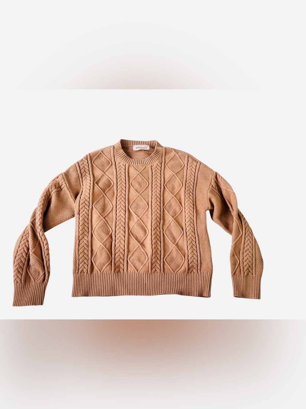 Philosophy Camel Cable Knit Crewneck Sweater